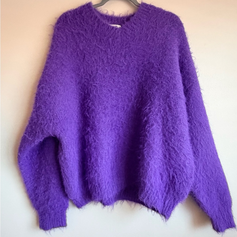 AWET New York USA Oversized Fuzzy Purple Sweater L Large Wool Blend